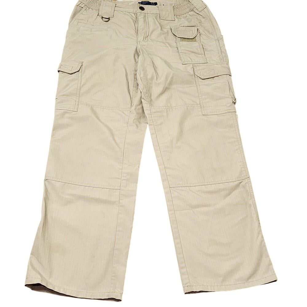 5.11 Tactical Cargo Pants Womens 4 Beige Ripstop Elastic Waist Workwear Utility